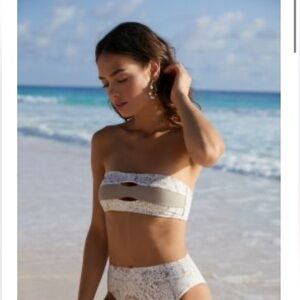 PilyQ low rise ruched bottom tie bandeau top . Small bottom D bra top